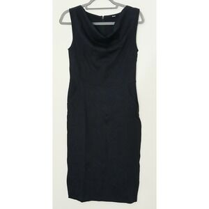 Betabrand Dress Women's Size Small Sleeveless Navy Blue Cowl Neck Sheath Zip Up